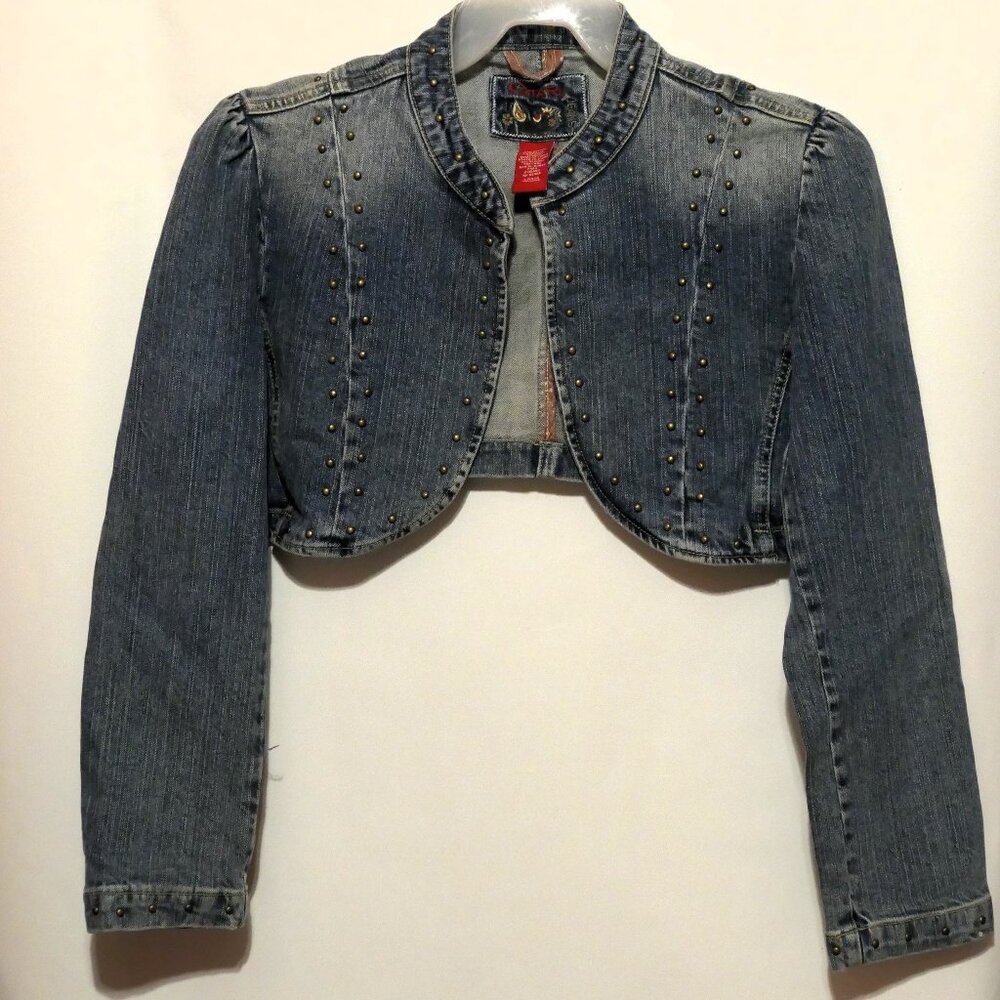Women's Denim Crop Jacket STAR JEANS Metal Studs Accents Sz LARGE